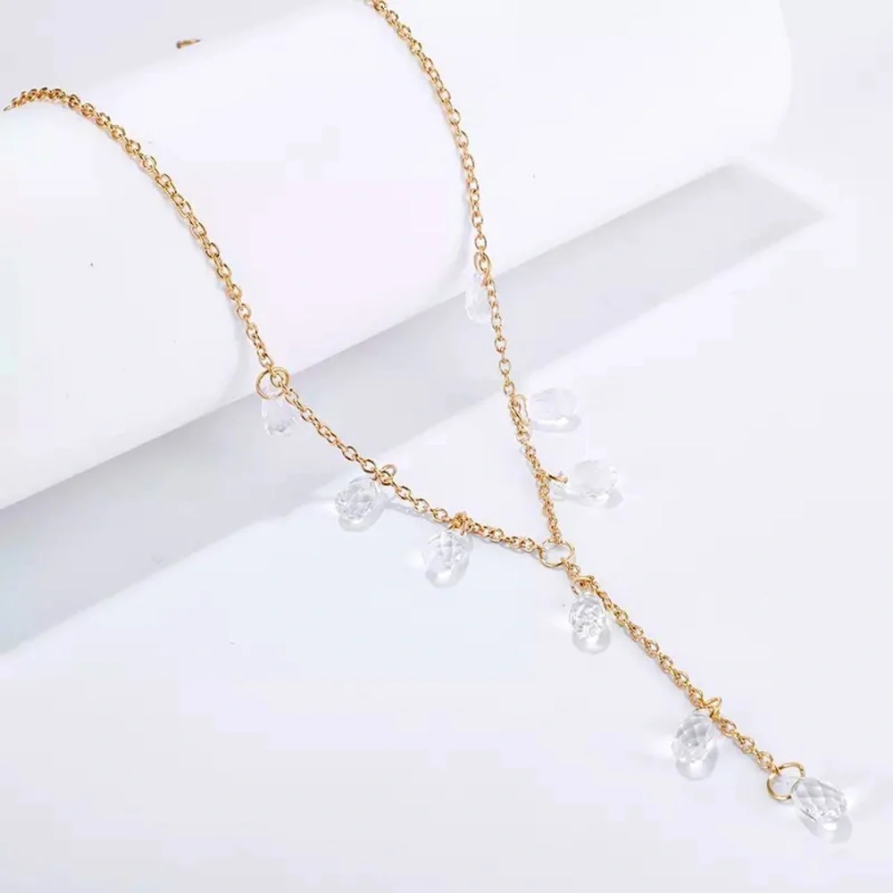 "Vera" Teardrop Gem Layered Minimalist Statement Casual/Formal Gold Necklace - Picture 4 of 7